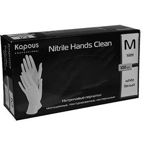 Kapous нитриловые перчатки nitrile hands clean белые размер m 100 шт. в уп.