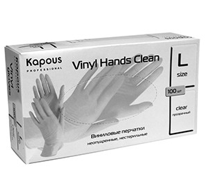 Kapous виниловые перчатки vinyl hands clean неопудренные нестерильные прозрачные размер l 100 шт. в уп.