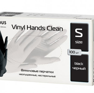 Kapous виниловые перчатки vinyl hands clean неопудренные нестерильные черные размер s 100 шт. в уп.