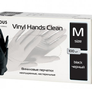 Kapous виниловые перчатки vinyl hands clean неопудренные нестерильные черные размер m 100 шт. в уп.